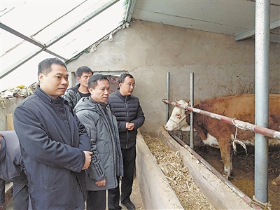 <p>　　藍(lán)主保（右二）和許坤煌（左一）在海原縣三河鎮(zhèn)入戶了解貧困戶發(fā)展養(yǎng)殖產(chǎn)業(yè)情況。</p>
